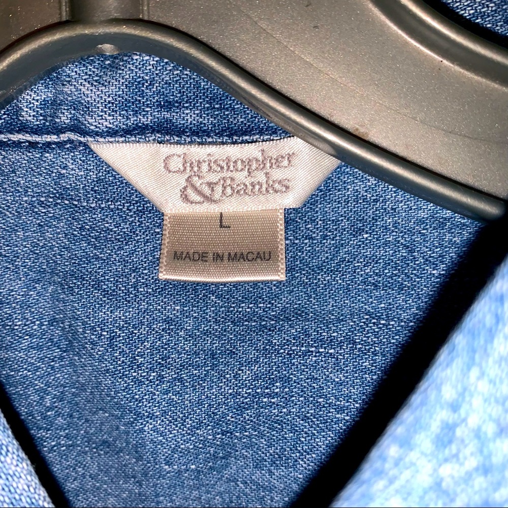 Christopher & Banks Large Cotton Denim Look Embroidered Nautical Theme Shirt - Picture 4 of 11